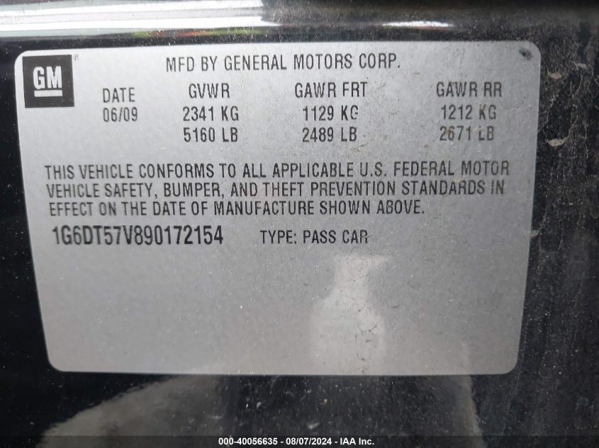 2009 Cadillac Cts Standard VIN: 1G6DT57V890172154 Lot: 40056635