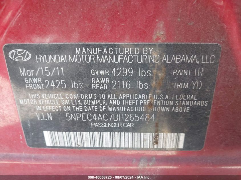 5NPEC4AC7BH265484 2011 Hyundai Sonata Limited