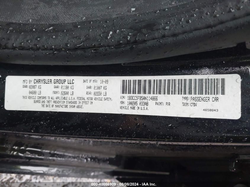 2010 Dodge Avenger R/T VIN: 1B3CC5FB5AN114866 Lot: 40056909