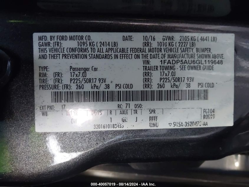 1FADP5AU6GL119748 2016 Ford C-Max Hybrid Se