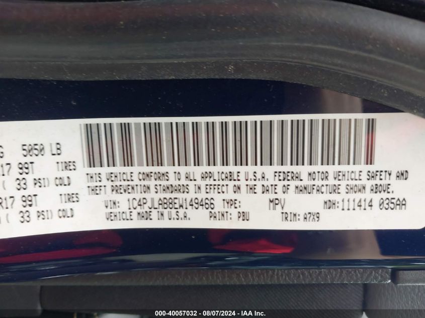 2014 Jeep Cherokee Sport VIN: 1C4PJLAB8EW149466 Lot: 40057032