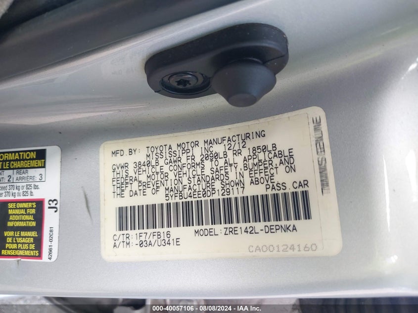 2013 TOYOTA COROLLA S/LE - 5YFBU4EE0DP129117