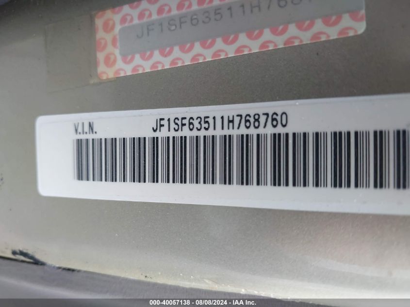2001 Subaru Forester L VIN: JF1SF63511H768760 Lot: 40057138