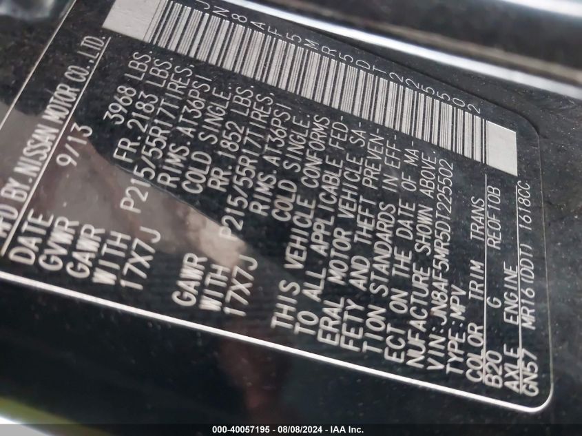 JN8AF5MR5DT225502 2013 Nissan Juke Sl