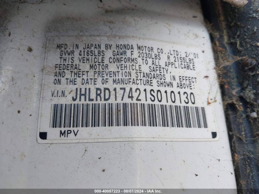 2001 Honda Cr-V Lx VIN: JHLRD17421S010130 Lot: 40057223