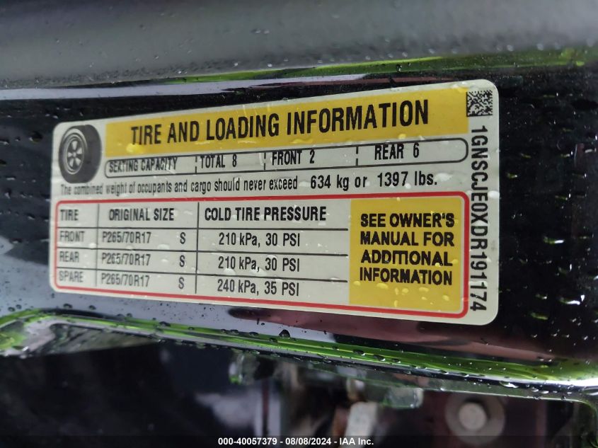 2013 Chevrolet Suburban 1500 Lt VIN: 1GNSCJE0XDR191174 Lot: 40057379