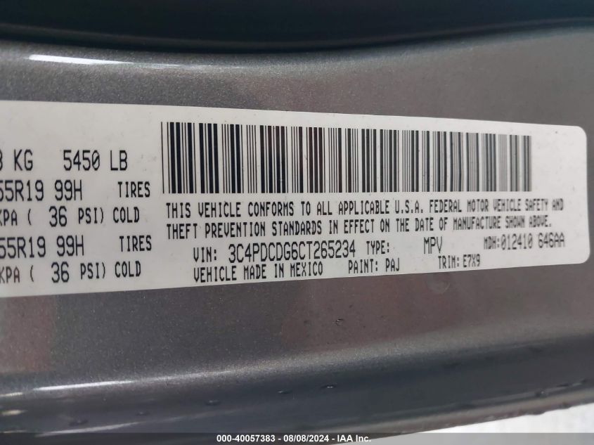 2012 Dodge Journey Crew VIN: 3C4PDCDG6CT265234 Lot: 40057383