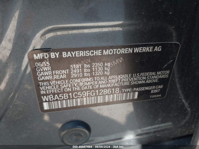 WBA5B1C59FG128618 2015 BMW 535I