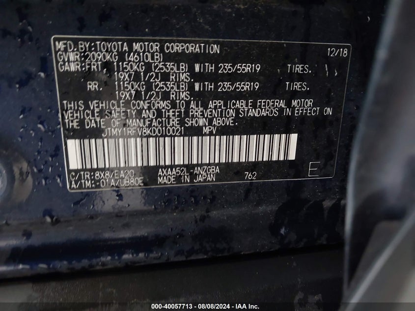 2019 TOYOTA RAV4 LIMITED - JTMY1RFV8KD010021