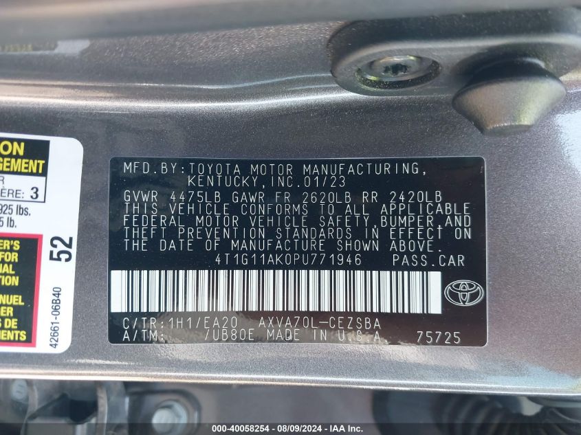 4T1G11AK0PU771946 2023 Toyota Camry Se