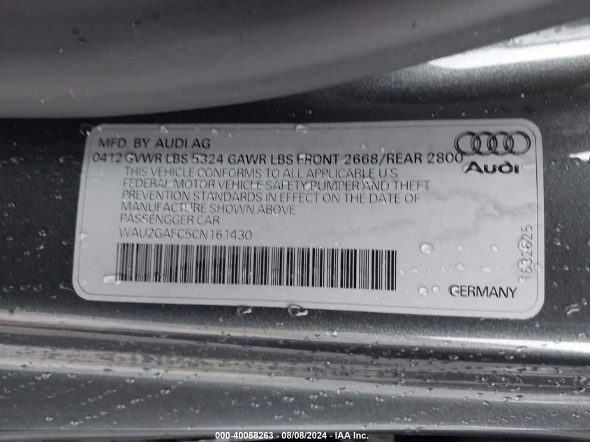 2012 Audi A7 Premium VIN: WAU2GAFC5CN161430 Lot: 40058263