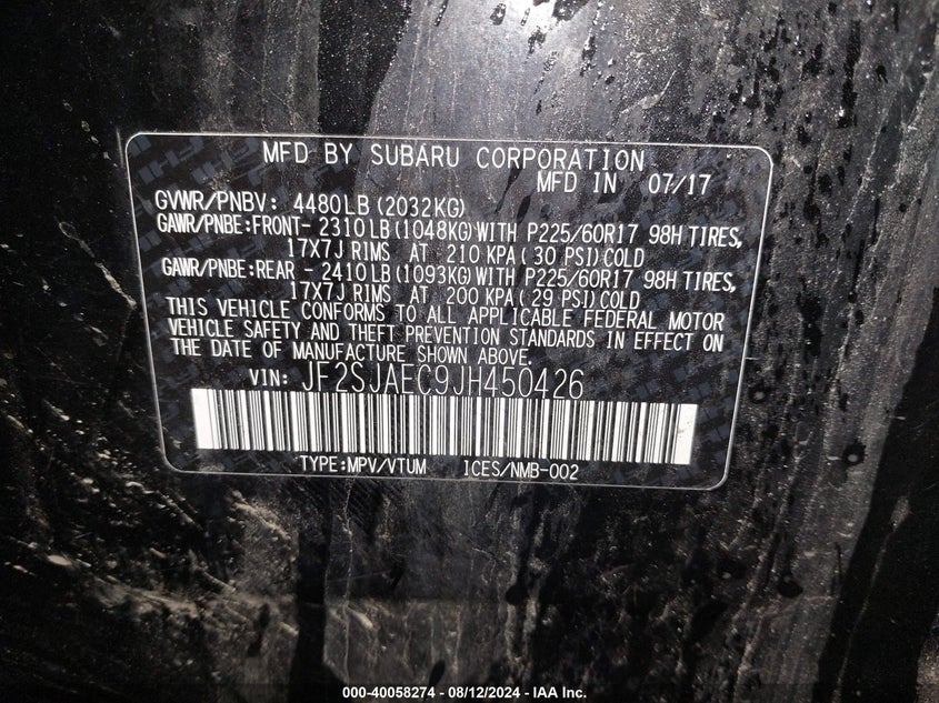 2018 SUBARU FORESTER 2.5I PREMIUM - JF2SJAEC9JH450426