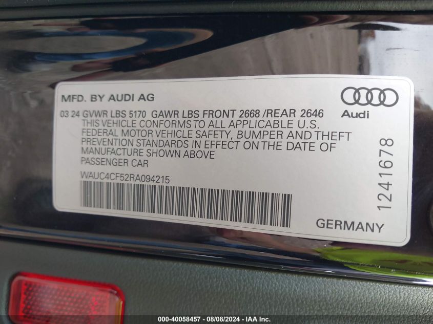 WAUC4CF52RA094215 2024 Audi S5 Sportback Premium Plus Tfsi Quattro Tiptronic