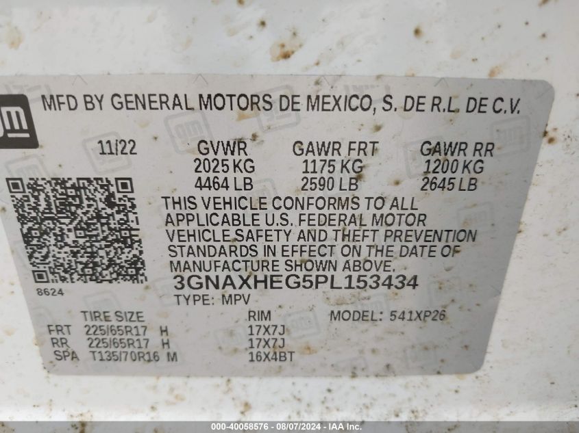 2023 Chevrolet Equinox Fwd Ls VIN: 3GNAXHEG5PL153434 Lot: 40058576