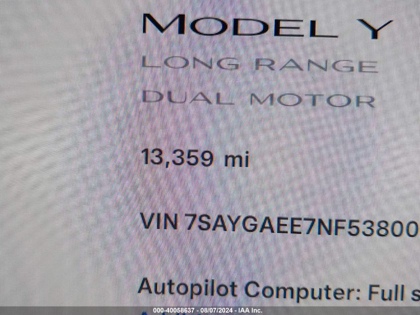 2022 TESLA MODEL Y LONG RANGE DUAL MOTOR ALL-WHEEL DRIVE - 7SAYGAEE7NF538005