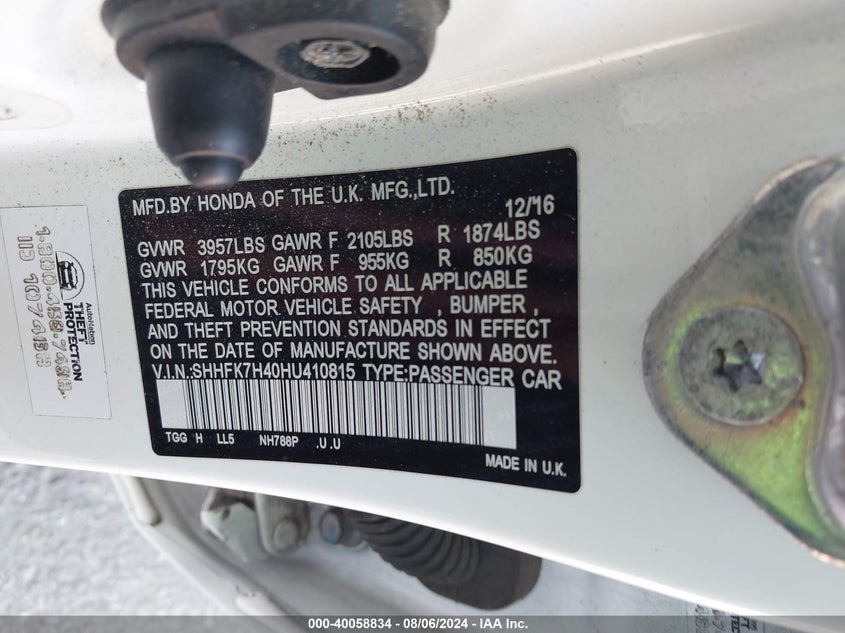 2017 HONDA CIVIC SPORT - SHHFK7H40HU410815