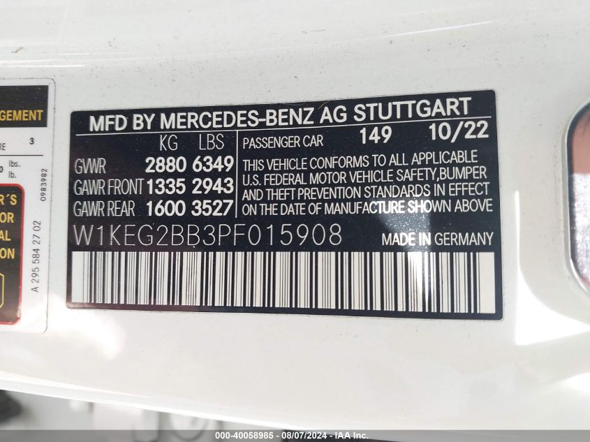 W1KEG2BB3PF015908 2023 Mercedes-Benz Eqe 350