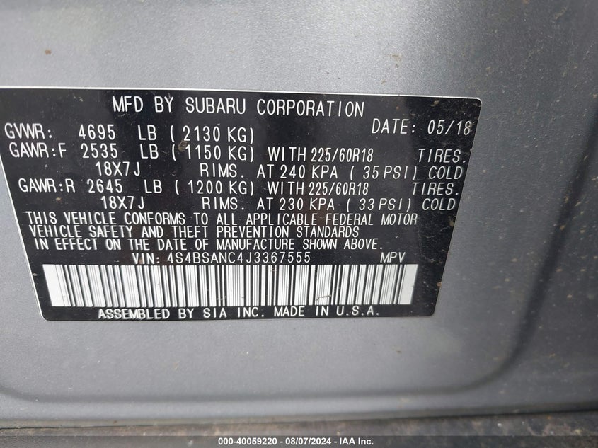 2018 SUBARU OUTBACK 2.5I LIMITED - 4S4BSANC4J3367555