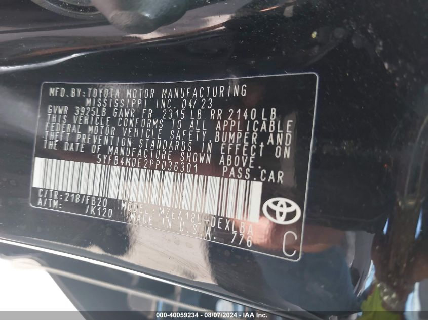 5YFB4MDE2PP036301 | 2023 TOYOTA COROLLA