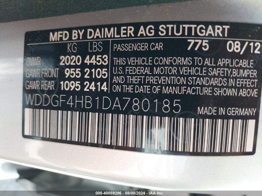 2013 Mercedes-Benz C 250 Luxury/Sport VIN: WDDGF4HB1DA780185 Lot: 40059296