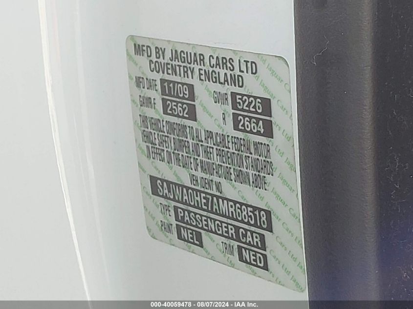 2010 Jaguar Xf Supercharged VIN: SAJWA0HE7AMR68518 Lot: 40059478