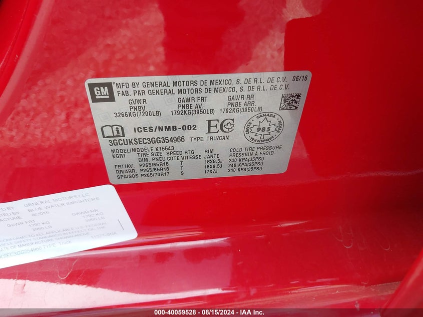 2016 CHEVROLET SILVERADO 1500 1LZ/2LZ - 3GCUKSEC3GG354966