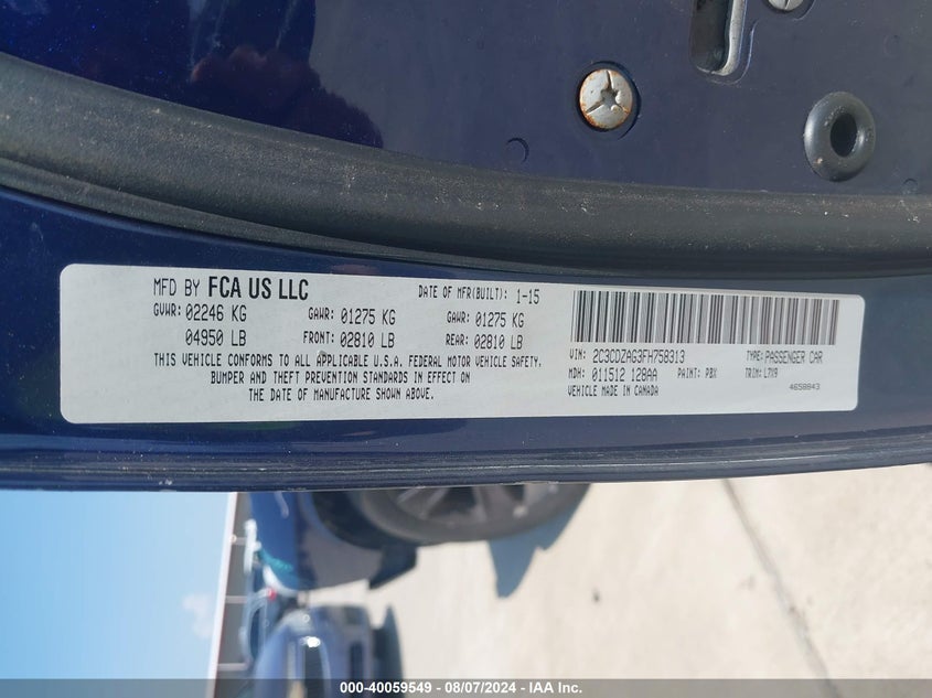 2015 Dodge Challenger Sxt VIN: 2C3CDZAG3FH758313 Lot: 40059549