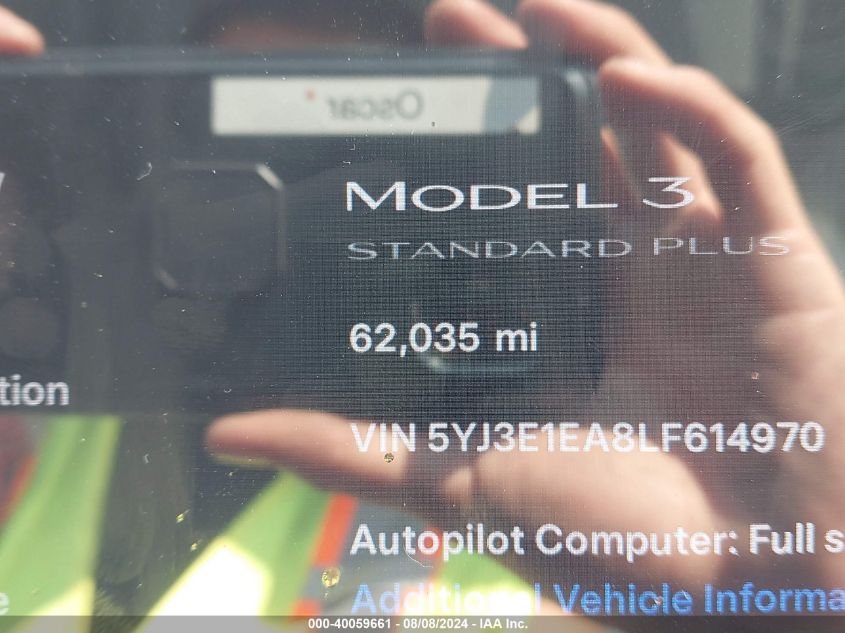 2020 TESLA MODEL 3 STANDARD RANGE PLUS REAR-WHEEL DRIVE/STANDARD RANGE REAR-WHEEL DRIVE - 5YJ3E1EA8LF614970