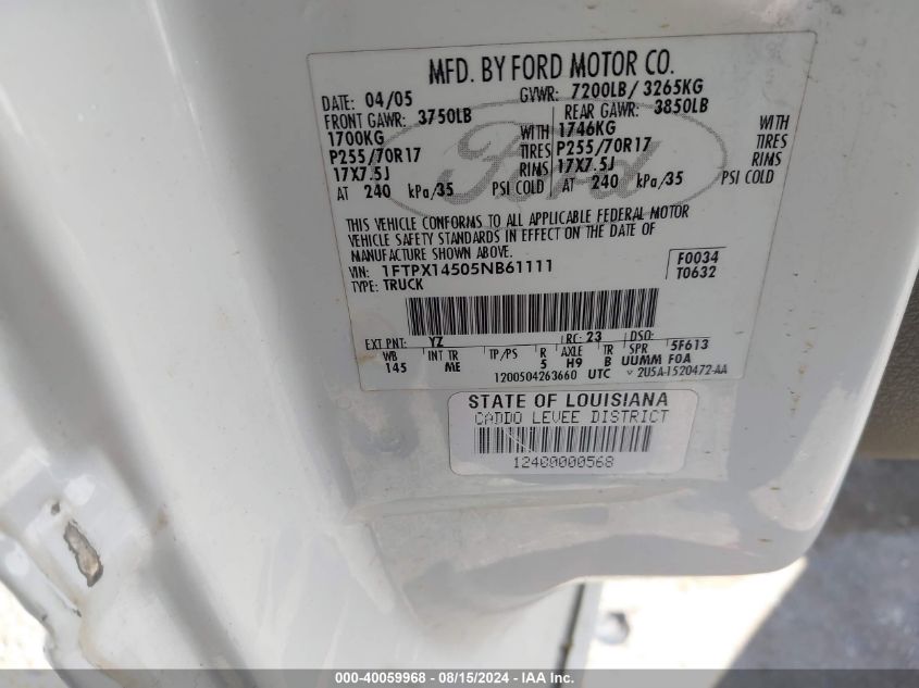 1FTPX14505NB61111 2005 Ford F-150 Fx4/Lariat/Xl/Xlt