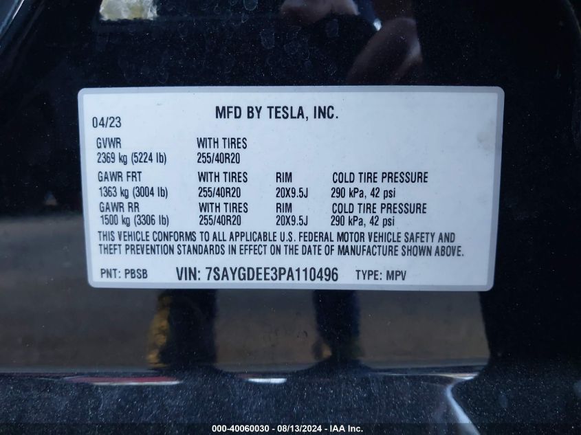 2023 TESLA MODEL Y AWD/LONG RANGE DUAL MOTOR ALL-WHEEL DRIVE - 7SAYGDEE3PA110496