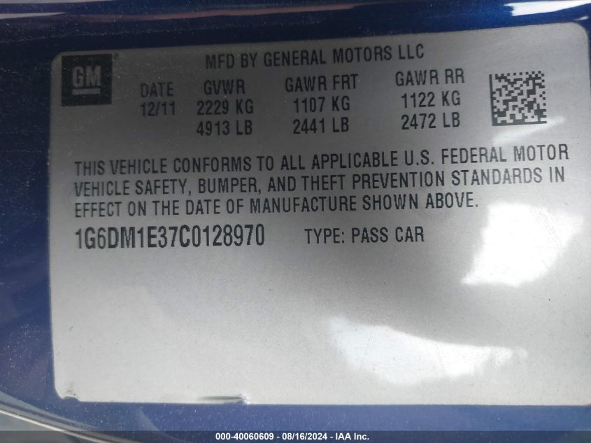 2012 Cadillac Cts Performance VIN: 1G6DM1E37C0128970 Lot: 40060609