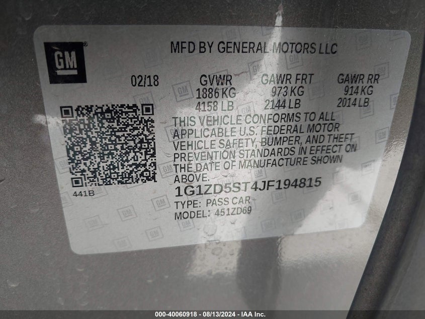 2018 CHEVROLET MALIBU LT - 1G1ZD5ST4JF194815