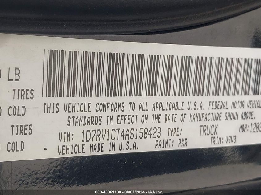 2010 Dodge Ram 1500 Slt/Sport/Trx VIN: 1D7RV1CT4AS158423 Lot: 40061100