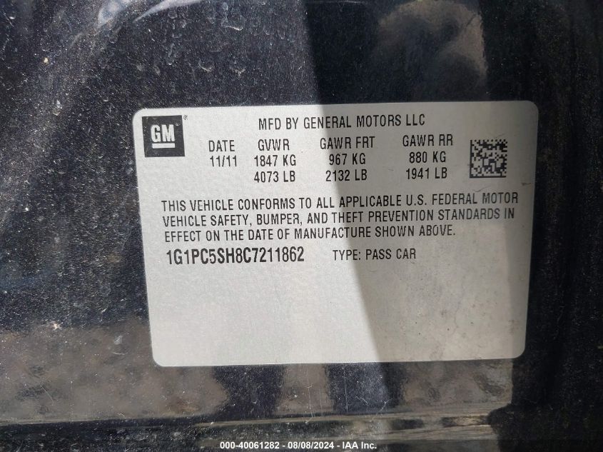 2012 Chevrolet Cruze Ls VIN: 1G1PC5SH8C7211862 Lot: 40061282