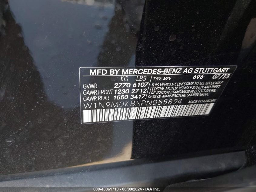 2023 Mercedes-Benz Eqb 300 Suv 4Matic VIN: W1N9M0KBXPN055894 Lot: 40061710