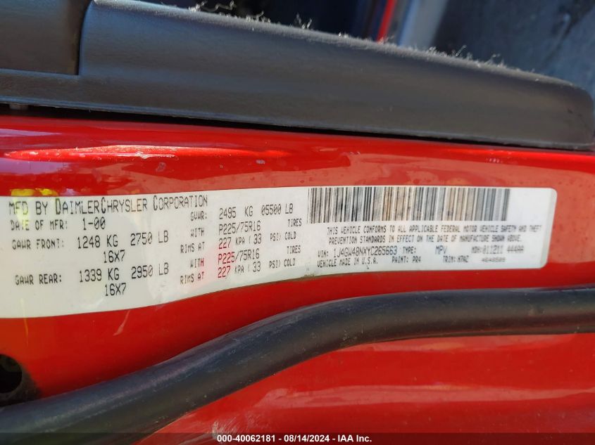 2000 Jeep Grand Cherokee Laredo VIN: 1J4GW48NXYC265663 Lot: 40062181