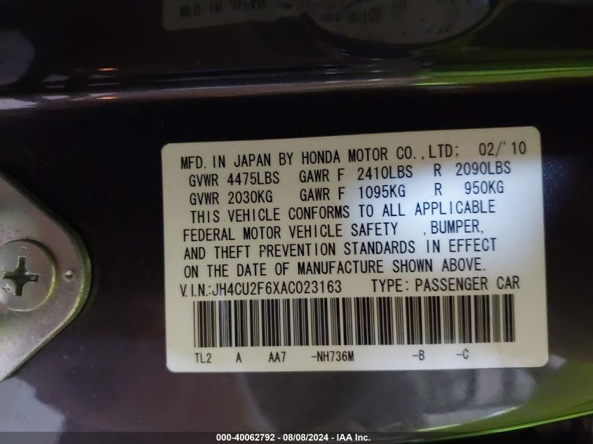 JH4CU2F6XAC023163 2010 Acura Tsx 2.4