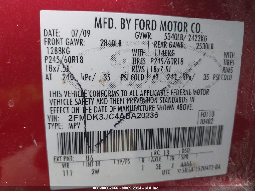 2FMDK3JC4ABA20236 2010 Ford Edge Sel