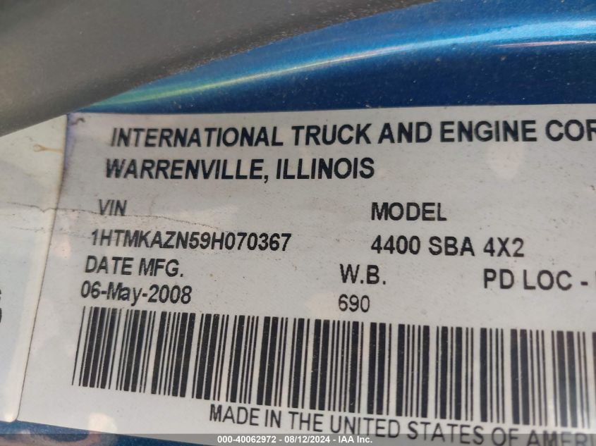 2009 International 4000 4400 VIN: 1HTMKAZN59H070367 Lot: 40062972