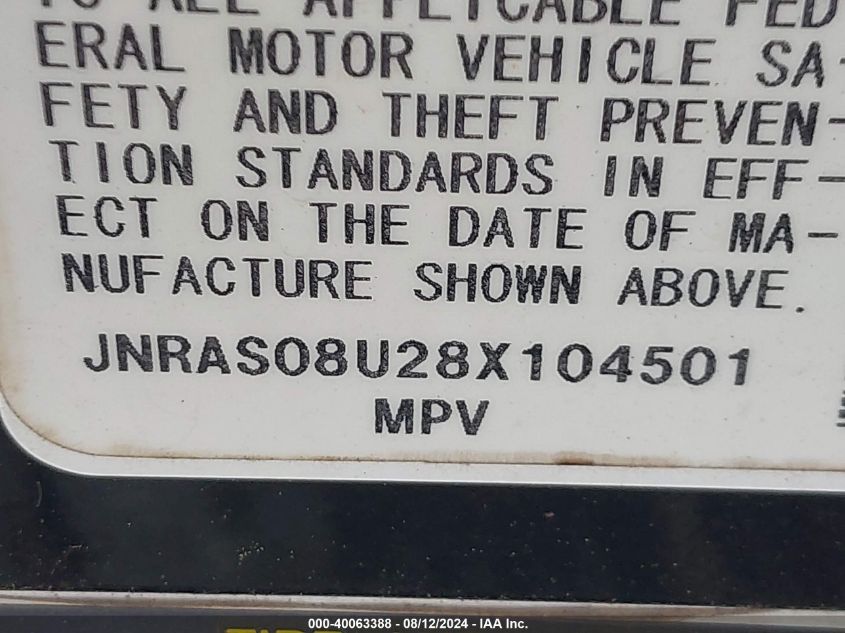 2008 Infiniti Fx35 VIN: JNRAS08U28X104501 Lot: 40063388