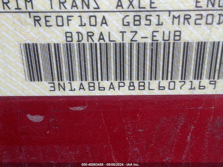 2011 Nissan Sentra 2.0Sr VIN: 3N1AB6AP8BL607169 Lot: 40063458