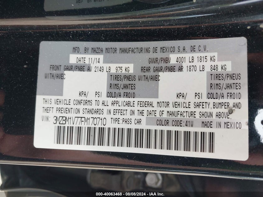 2015 MAZDA MAZDA3 I TOURING - 3MZBM1V77FM170710