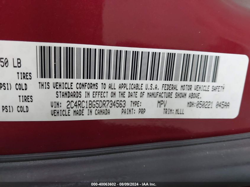 2013 Chrysler Town & Country Touring VIN: 2C4RC1BG5DR734563 Lot: 40063602