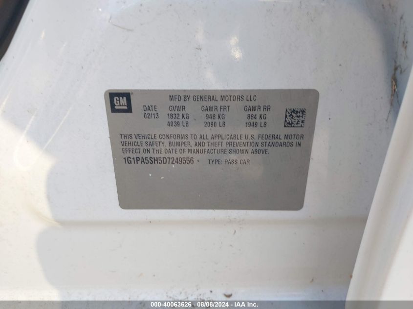 2013 Chevrolet Cruze Ls Auto VIN: 1G1PA5SH5D7249556 Lot: 40063626