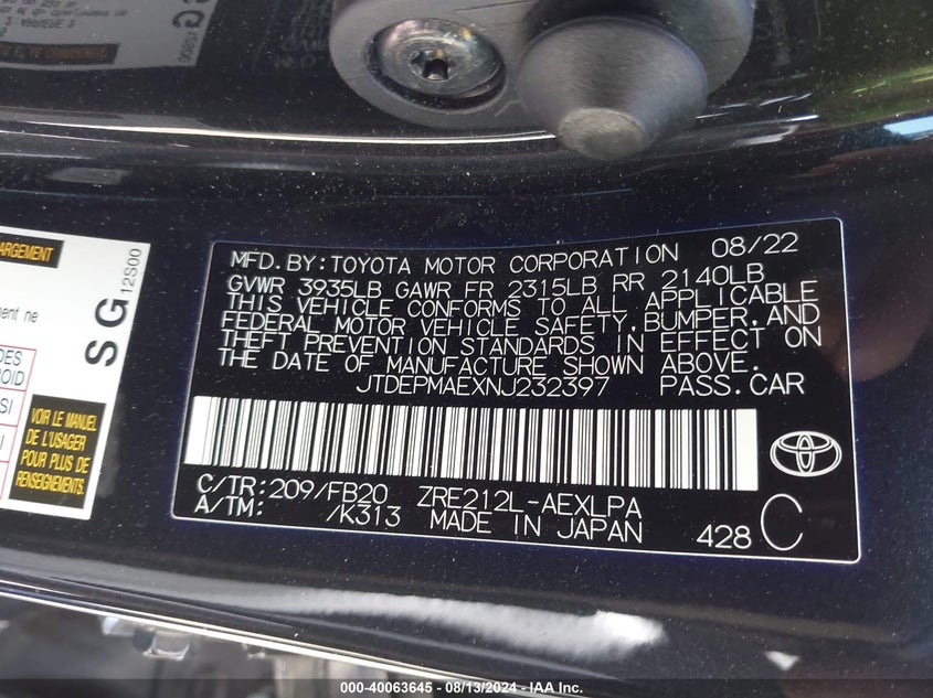 2022 TOYOTA COROLLA LE - JTDEPMAEXNJ232397