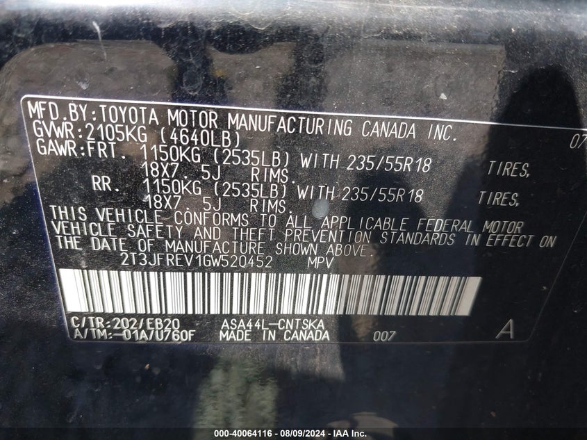 2016 TOYOTA RAV4 SE - 2T3JFREV1GW520452