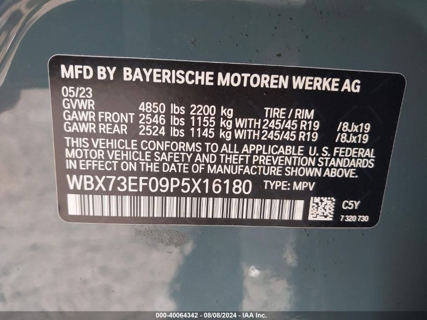 2023 BMW X1 xDrive28I VIN: WBX73EF09P5X16180 Lot: 40064342