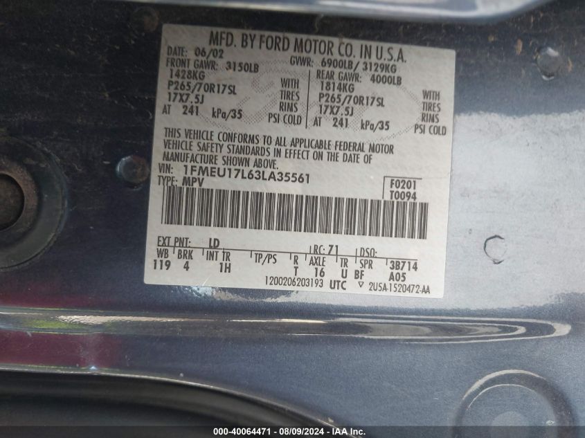 1FMEU17L63LA35561 2003 Ford Expedition Eddie Bauer