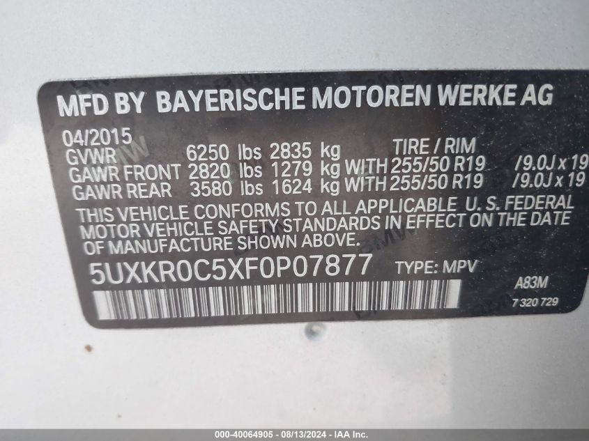 5UXKR0C5XF0P07877 2015 BMW X5 xDrive35I