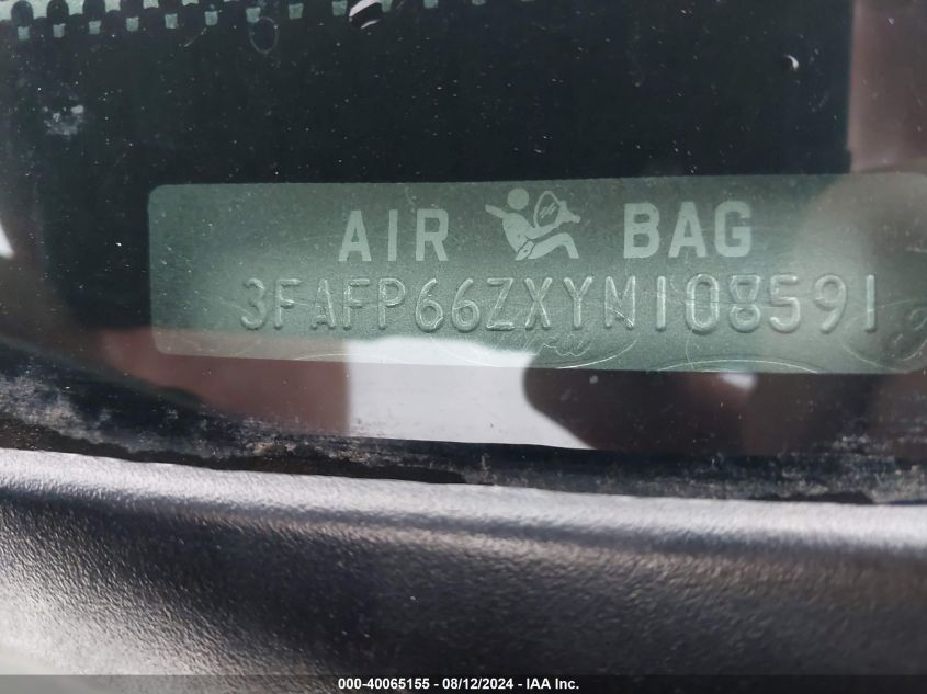 2000 Ford Contour Se VIN: 3FAFP66ZXYM108591 Lot: 40065155